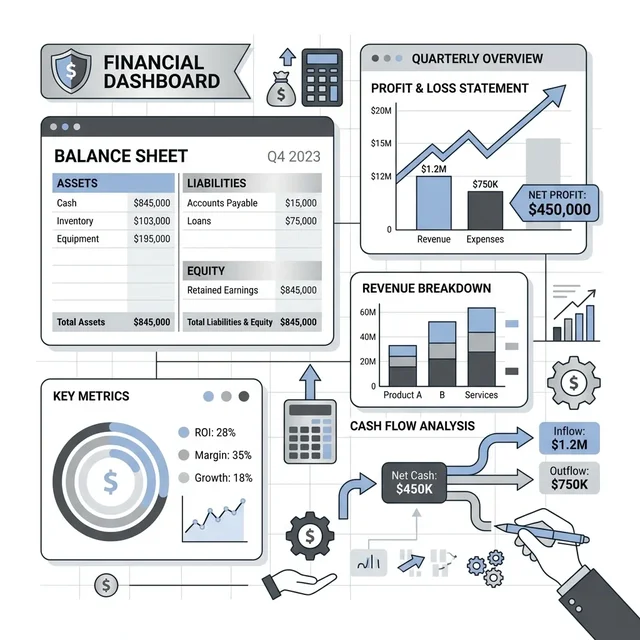 Financial Reports and Growth Charts Illustration
